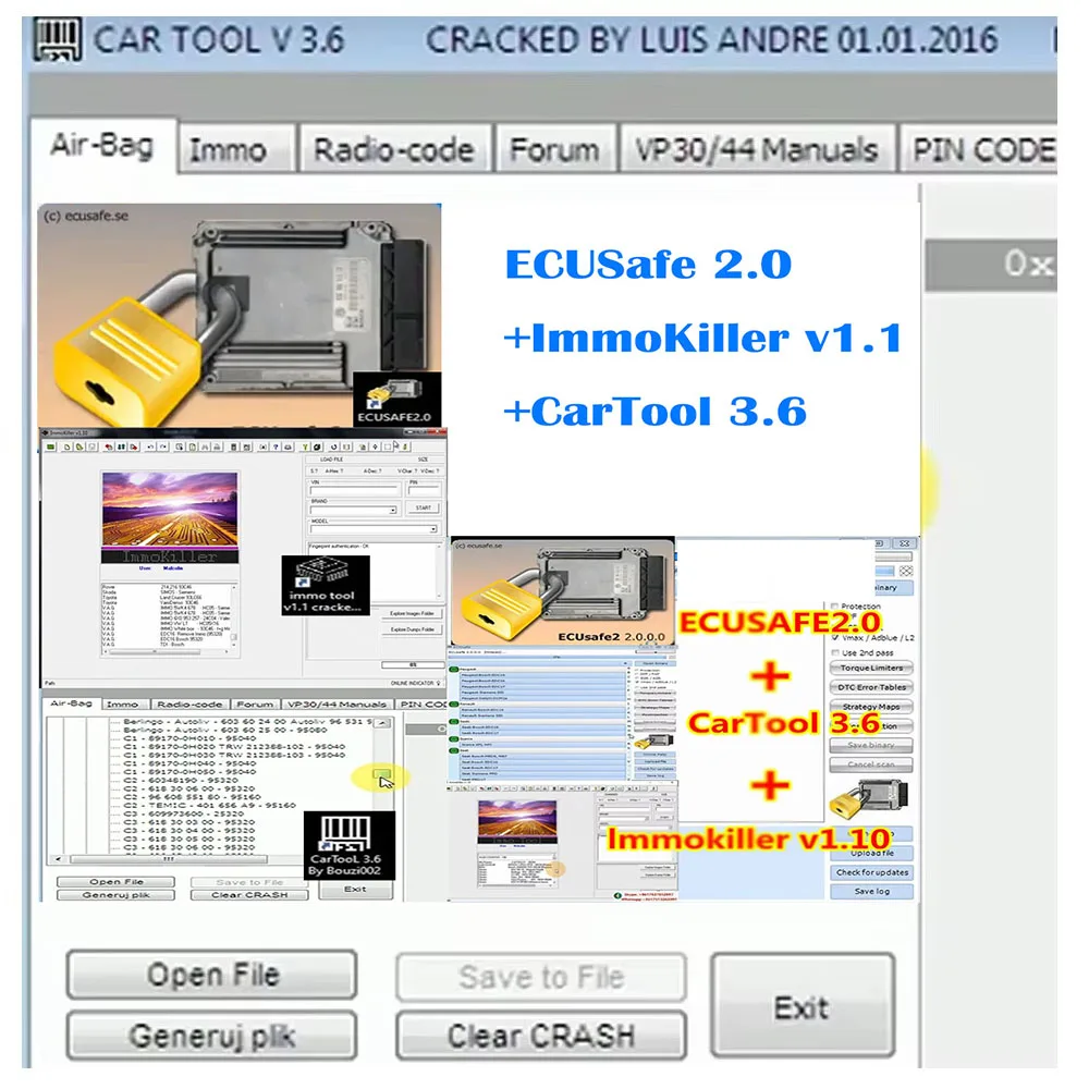 2024 ECUSafe 2.0 ECU ECM 2.0 + ImmoKiller v1.1 Software Immo Off Software v1.1 + CarTool Chip Tool Repair Software 3.6 install