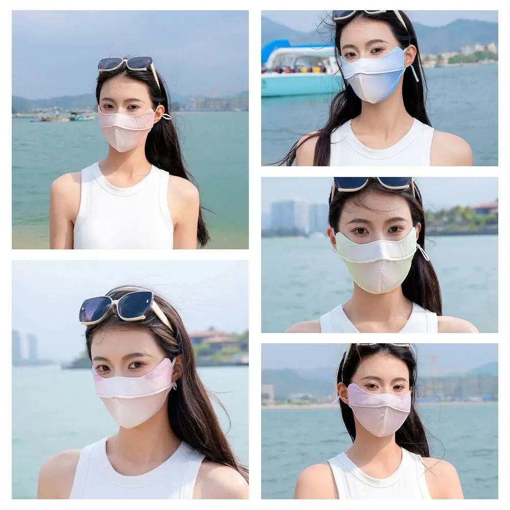 Masker memancing, masker sutra es perlindungan UV warna gradien, syal wajah tabir surya, syal wajah, masker Gini memancing musim panas