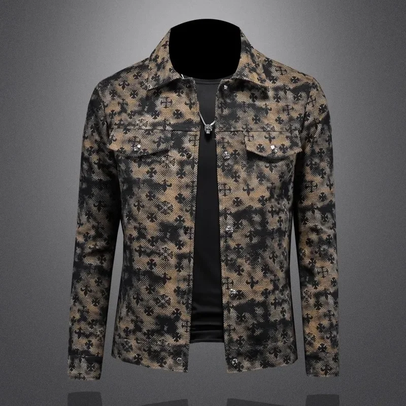 B&C Men's Slim Fit Camouflage Notched Collar Jacquard Jacket New 2025 Design Spring Autumn Trendy Premium Quality Casual Jacket