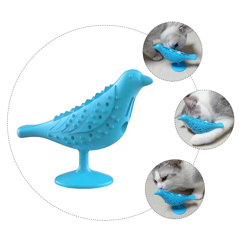 Cat Leaking Toy Teaser Teeth Cleaning Pet Bite Resistant Plaything Kitten Interactive Chewing Bird Shape TPE Safe