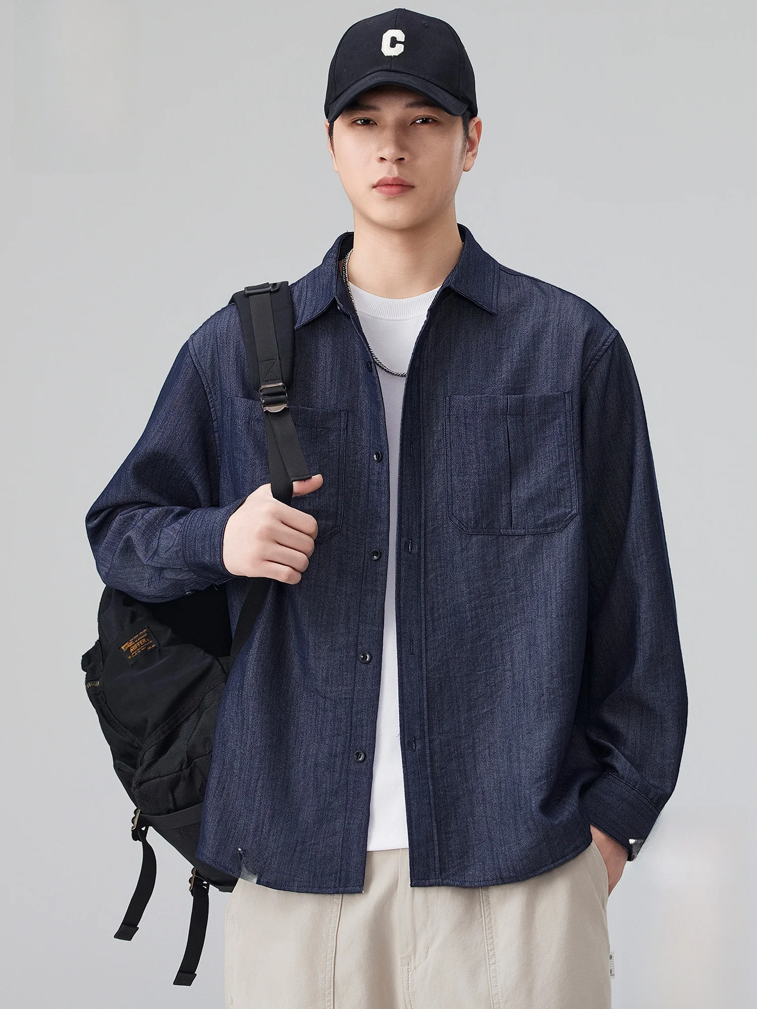 

PaulFrank Long Sve Denim Casual irt for Men Spring 2026 Loose Fit Comfortable Workwear Breathable Polyester Blend