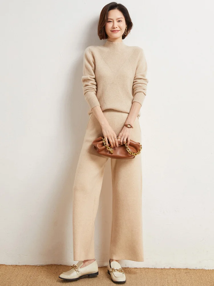 New 100% Merino Wool Sweater Women Autumn Winter Pullovers Mock Neck Long Sleeves Cashmere Knitwear Basic Soft Warm Bottom Cloth - Image 6