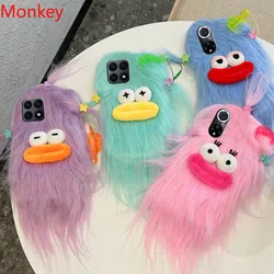 3D Korean Funny Fluffy Plush Monster Case For Huawei P50 P40 P30 P20 Mate 20 10 Y9S Nova 11i 8i 7i 3i 9SE Y61 5T Cute Girl Cover