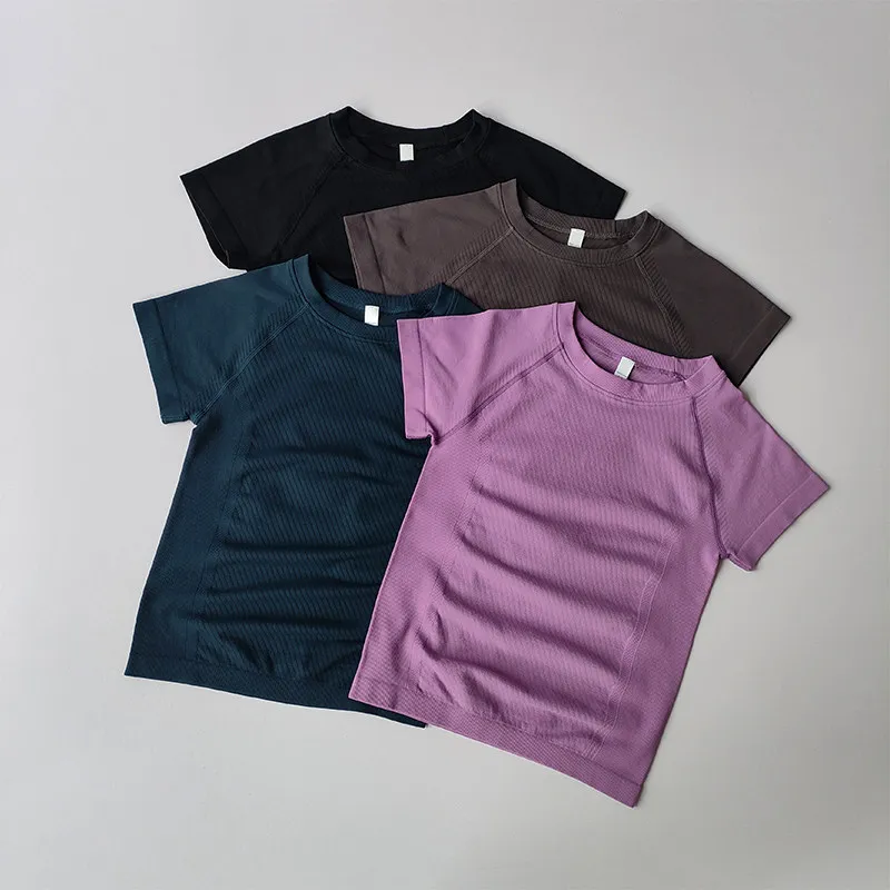 Damen Yoga Fitness Kurzarm-Shirt, Sommer Neu Atmungsaktiv Schnelltrocknend Schlankmachendes Yoga-Sport-T-Shirt – Detail 19