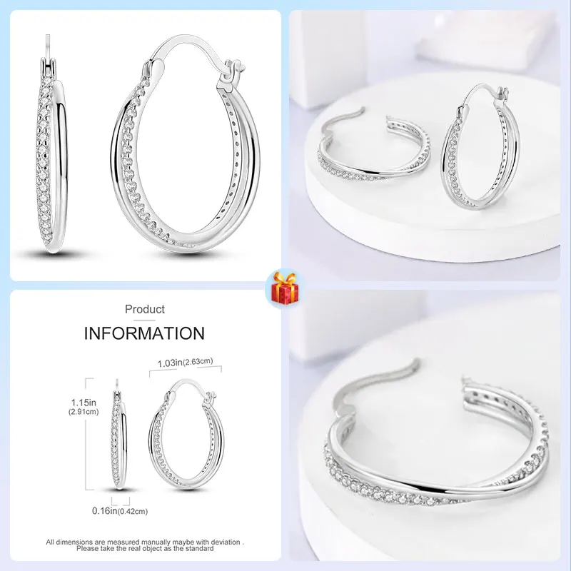 Travel Hobbies 925 Sterling Silver Double Ring Interlocking Stones Hoops Earrings Women's Elegant Jewelry Accessories