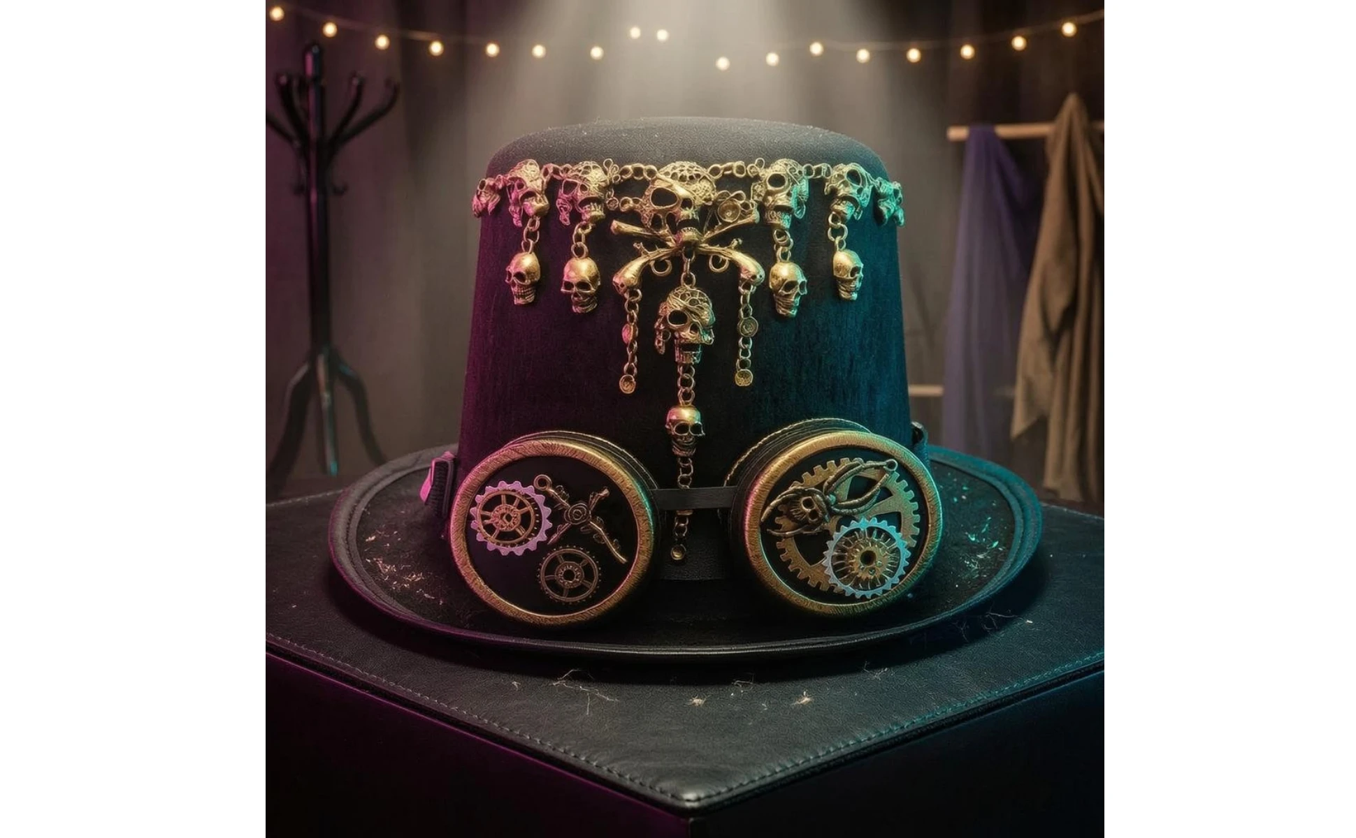 Gothic Steampunk Hat Gold-Toned Steampunk Top Hat Headwear Tall Crown Gothic Steampunk Hat Gold-Toned Steampunk Top Hat Headwear Tall Crown