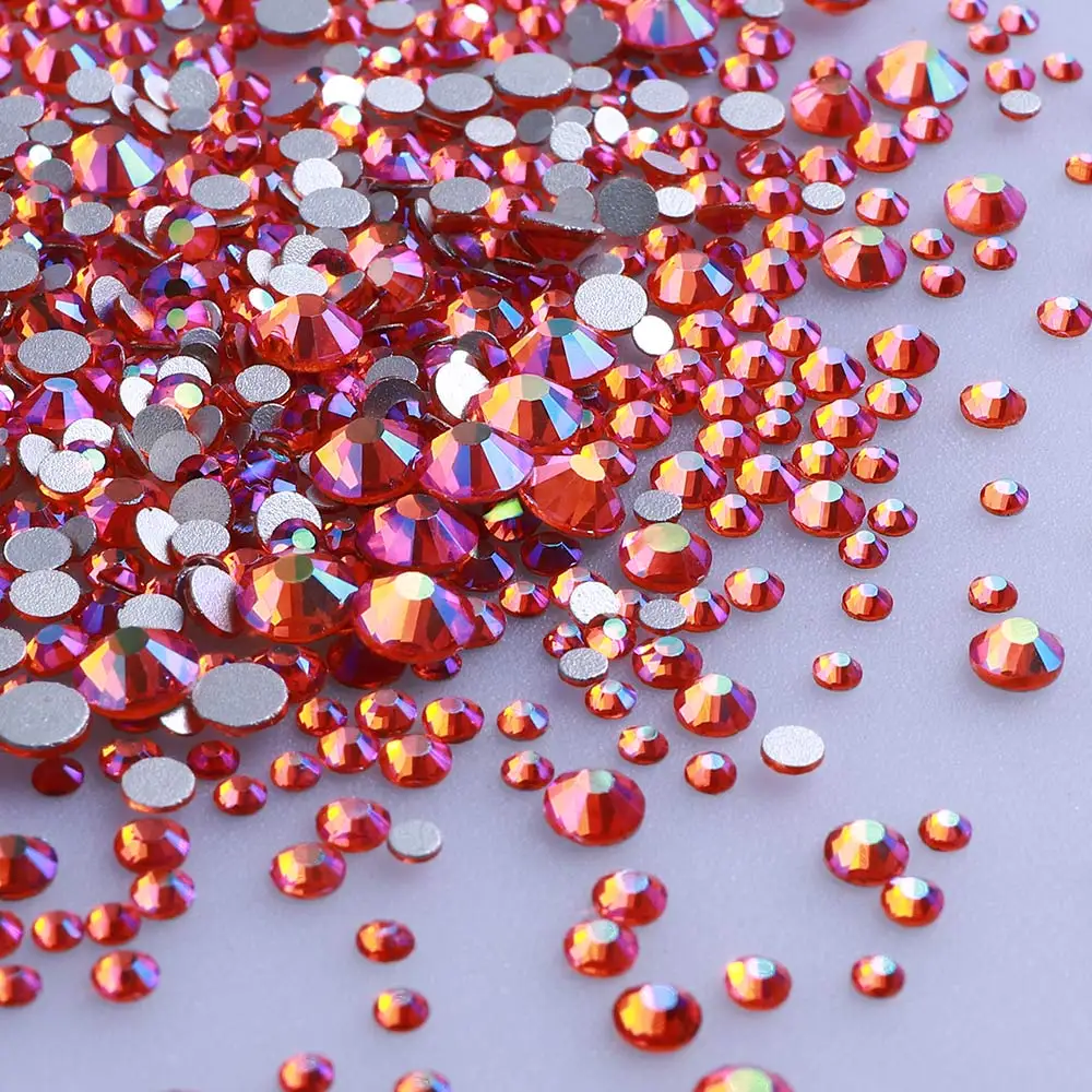 1440 Stück Mix-Größe, runde Glas-Strasssteine mit flacher Rückseite, glitzernd, gelb, zum Aufkleben auf Steinen, rot, nicht Hotfix-Strasssteine für DIY-Nagelkunst
