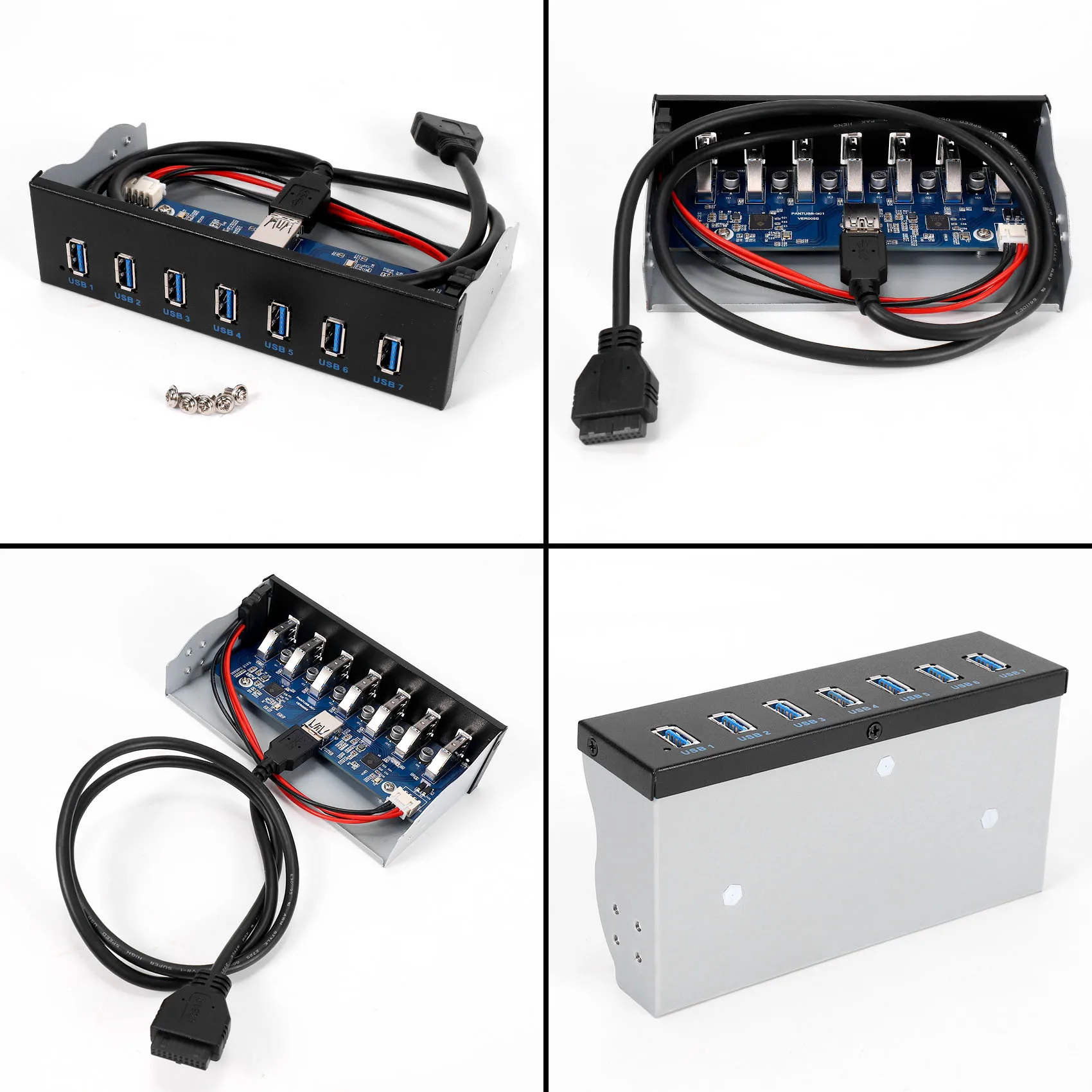 

7 Port USB 3.0 Hub 5Gbs 5.25Inch CD-ROM Drive Bay CD ROM Front Panel For Computer Case+USB 3.0 19-Pin Header To Type-A Male Cabl