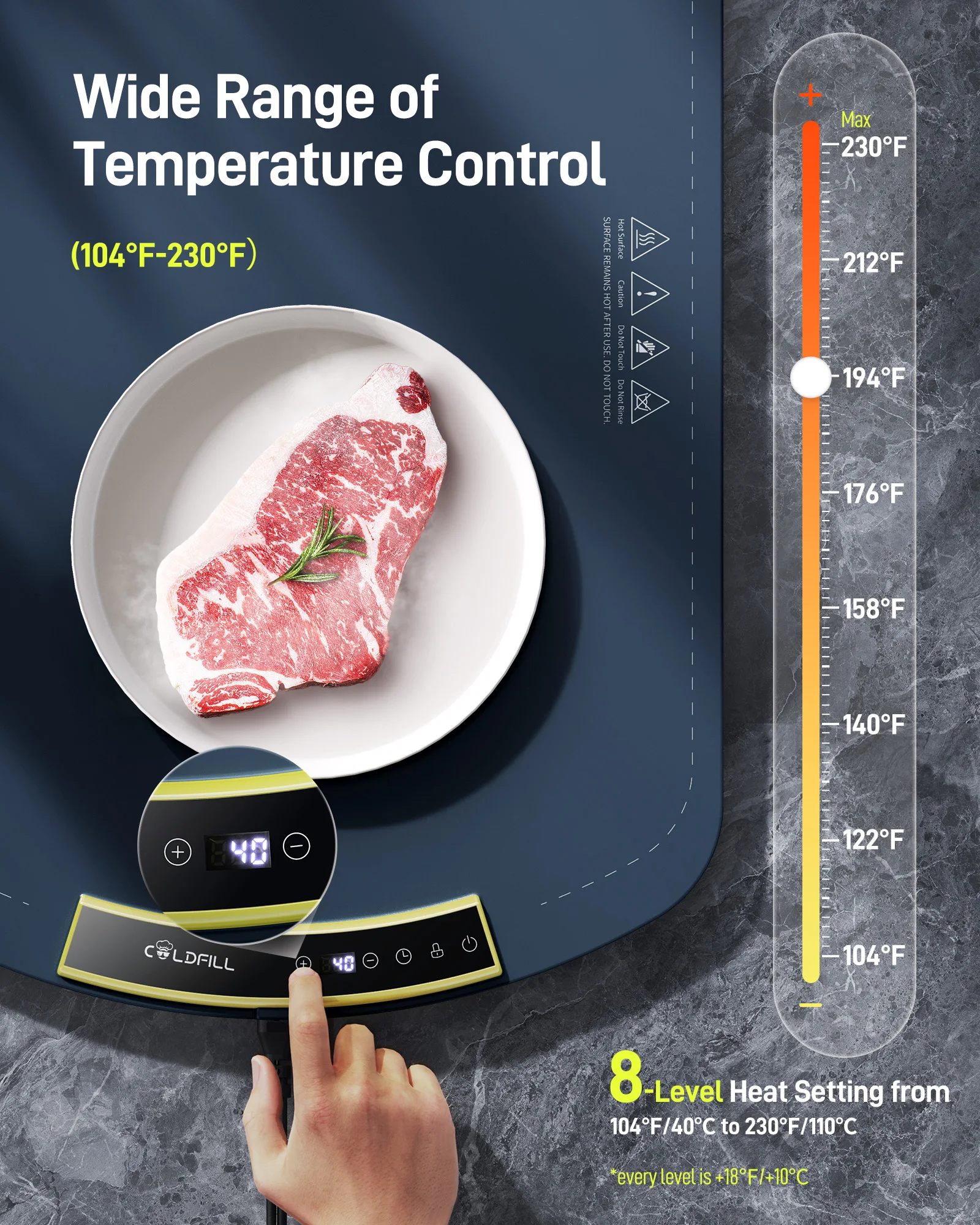 Plaque chauffante électrique pliable pour aliments, chauffage rapide, contrôle de la température, garde les aliments chauds et volcan, 8 recycleurs