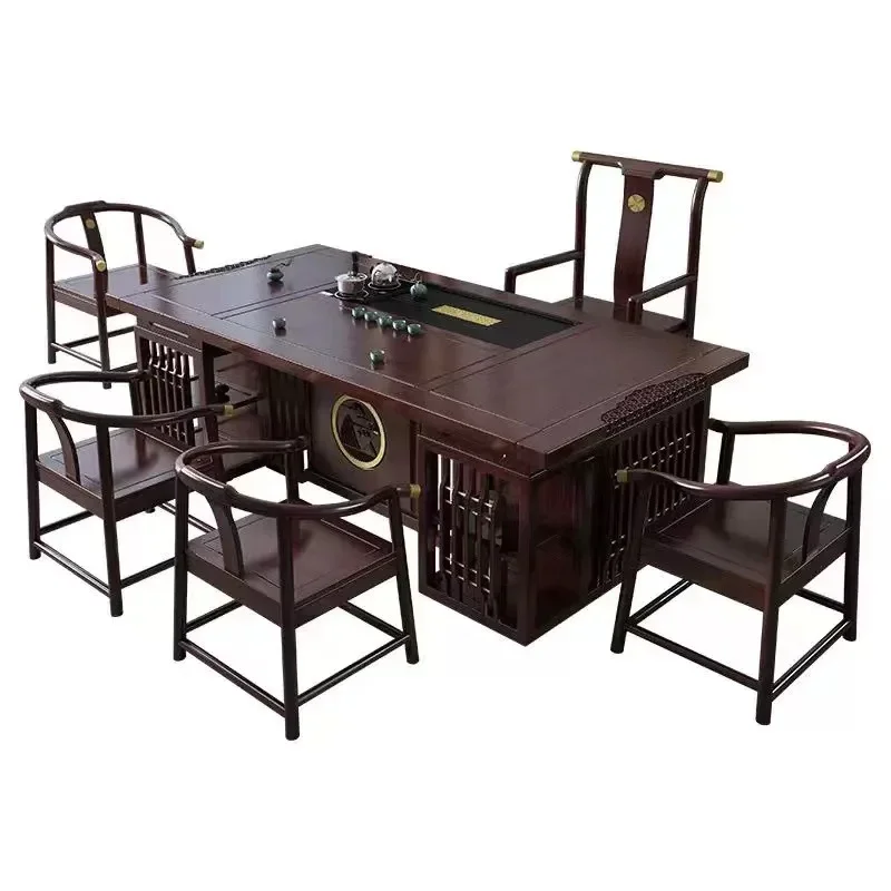 

Solid wood and chairs, household living room coffee set integrated tea table