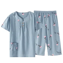 Can Be Worn Outside Pajamas Women's Summer Cotton Short-sleeved Cropped Pants Loose Plus Size Home Clothes Set