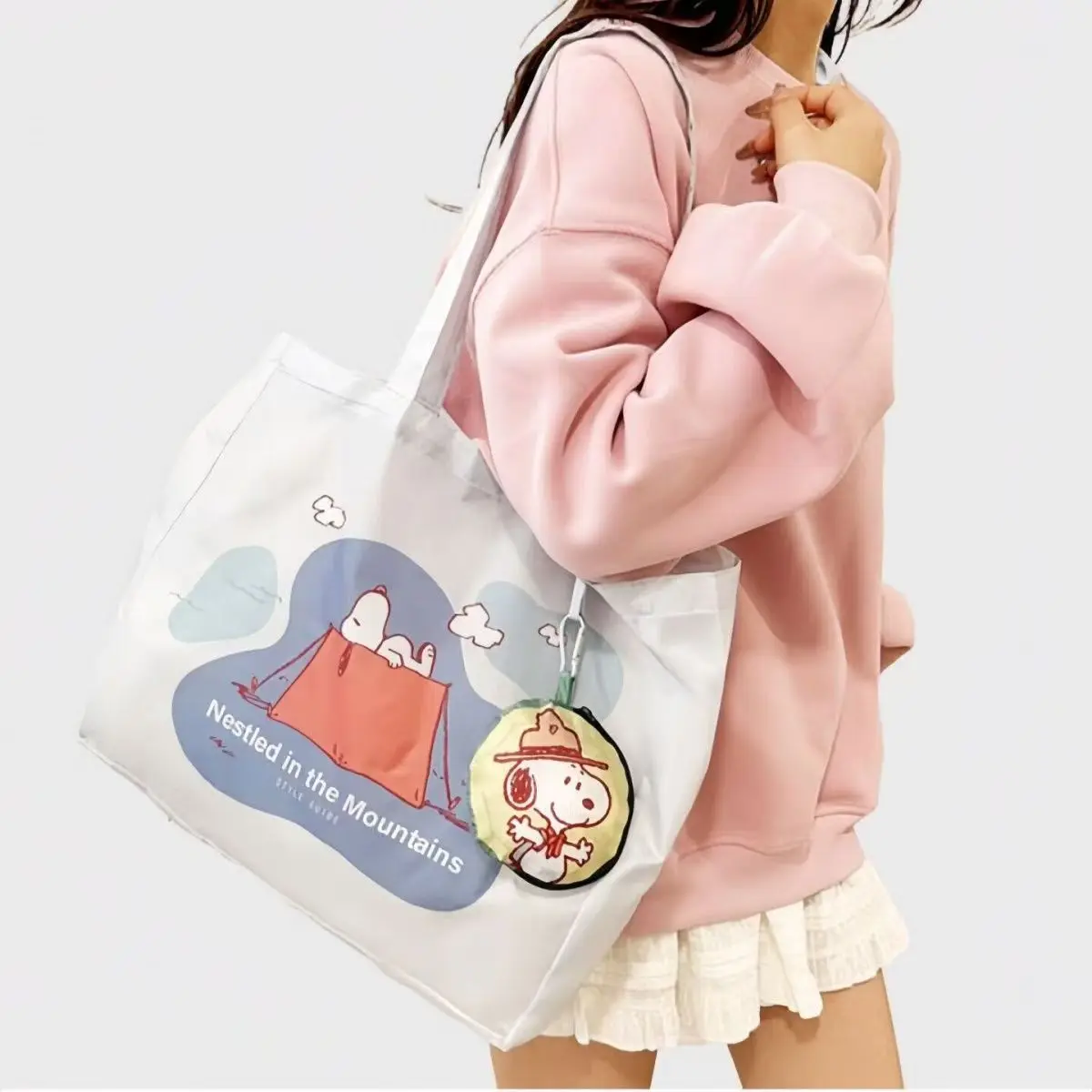 YOUMA I Snoopy Shoulder Backpack Kawaii Snoopy Camping Series Eco Friendly Shopping Bag Cute Cartoon Large Capacity Storage Bag