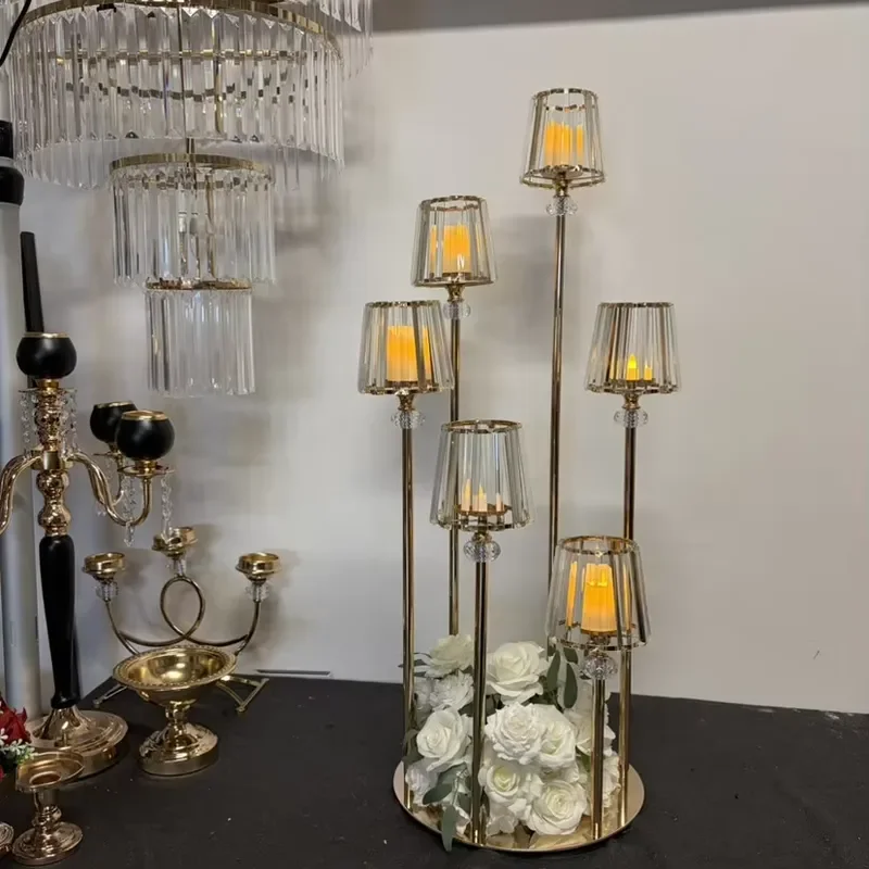 Modern Crystal Glass American Style Wedding Candle Holders Centerpieces Decorative Table Runners