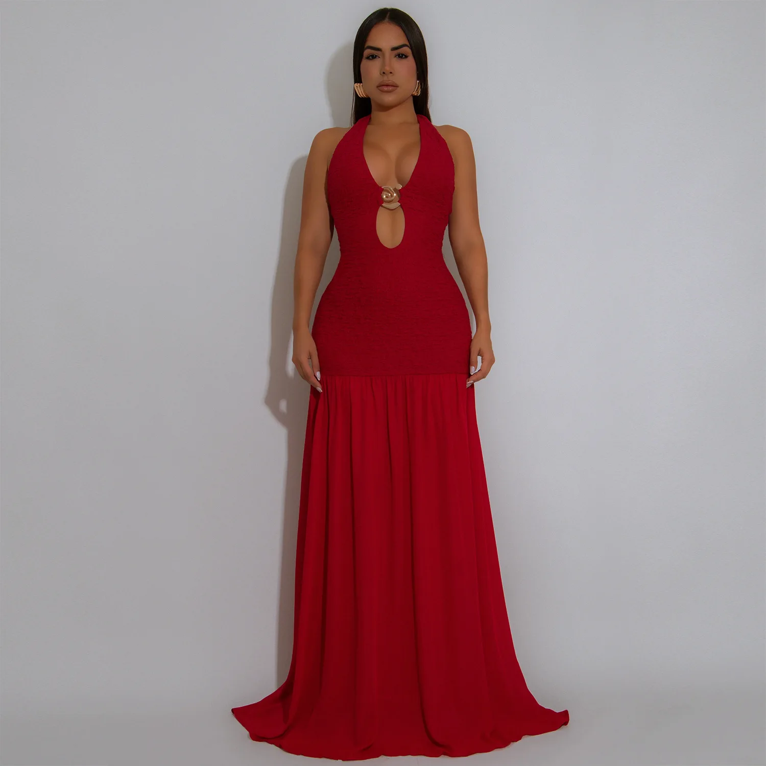 customized women's adult fashion clothing, European and American style sexy hollow neck hanging backless dress, evening gown