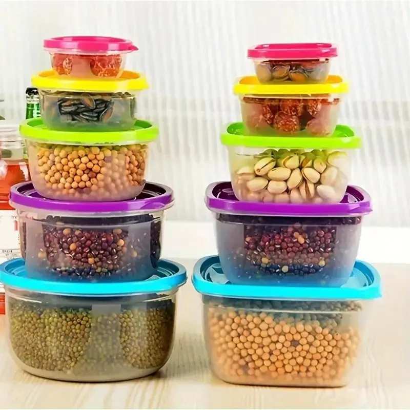 5pcs Microwave Food Containers Plastic Refrigerator Crisper Rectangular Foods Container Kitchen Lunch Sealed Outdoor Storage Box