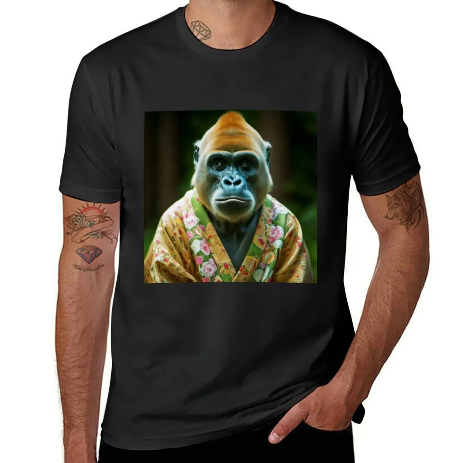 Gorilla With a Japanese Kimono T-Shirt blanks Short sleeve tee customs Men's t-shirts