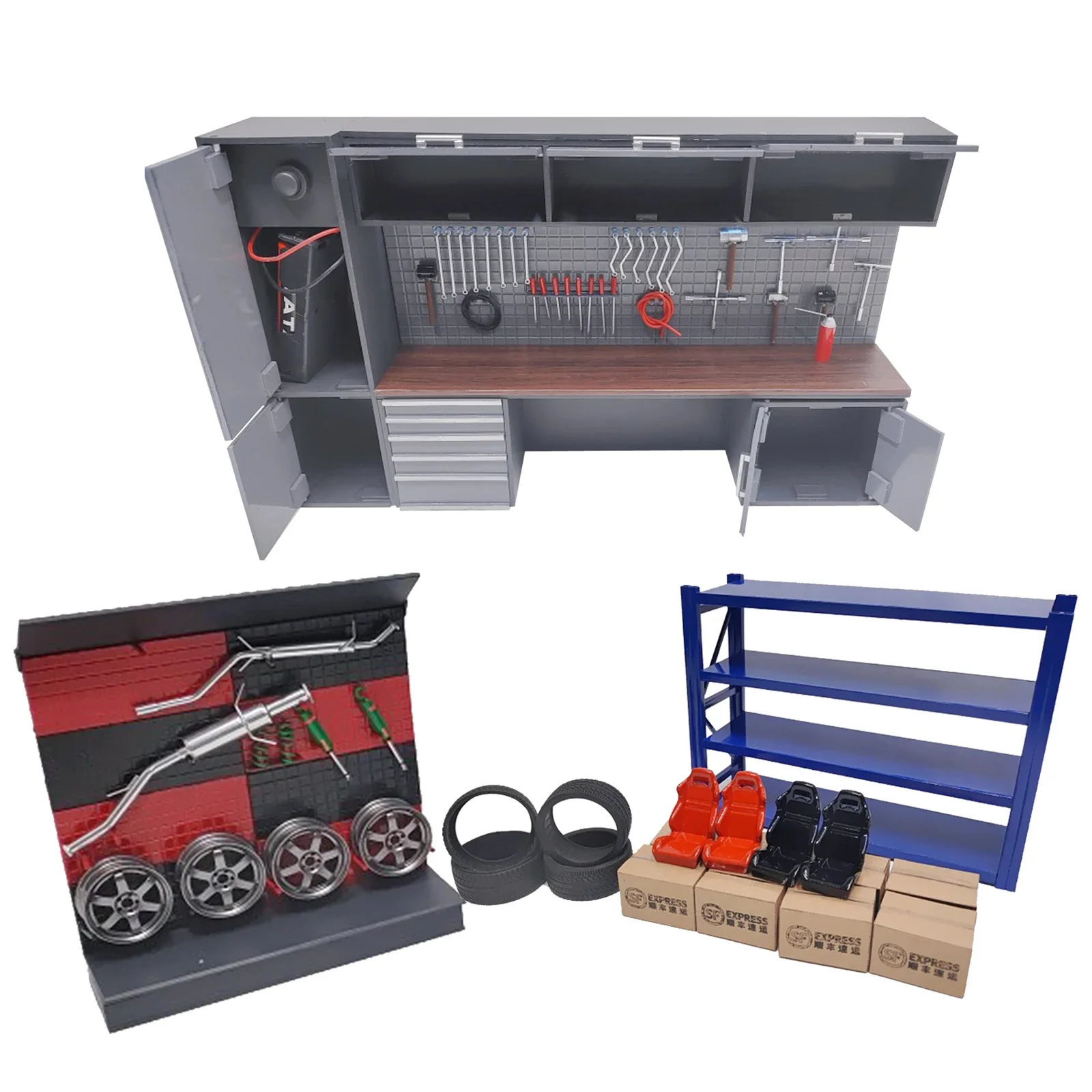 

1/18 Diorama Garage Model Combined Tool Cabinet Advanced Set Display Scene Model DIY car vehicle toy parking lot children's gift