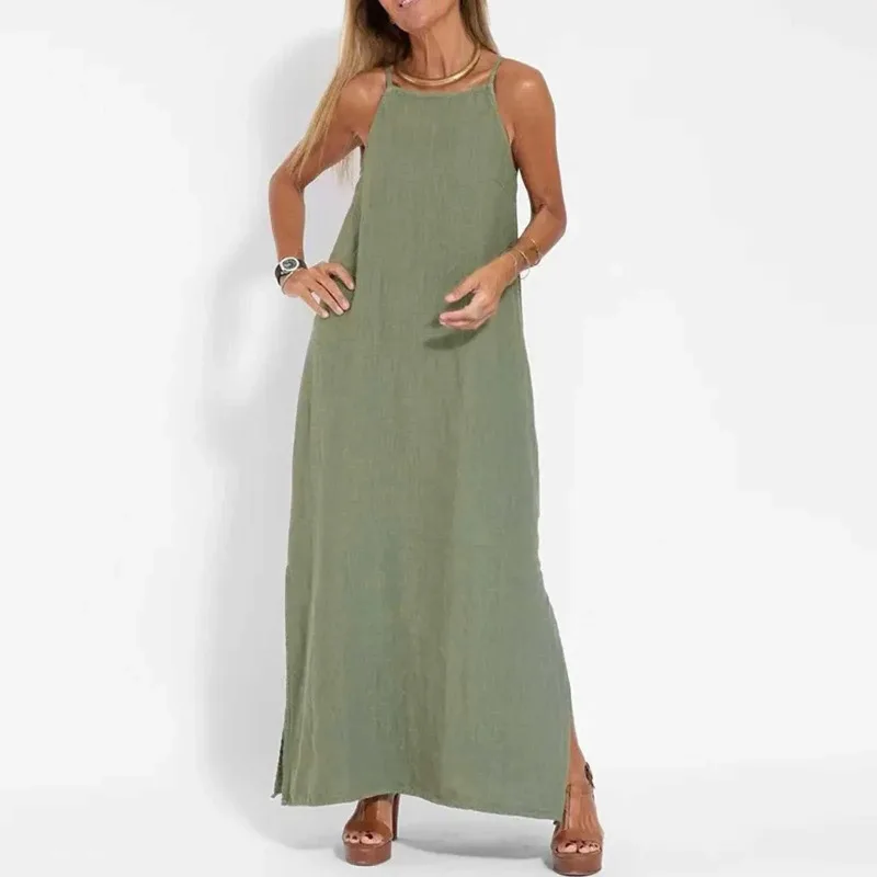 فساتين للمناسبات الرسمية المرأة موضة عادية سبليت فستان بحزام بلون بوهو فساتين طويلة Vestidos Verano Moda 2025