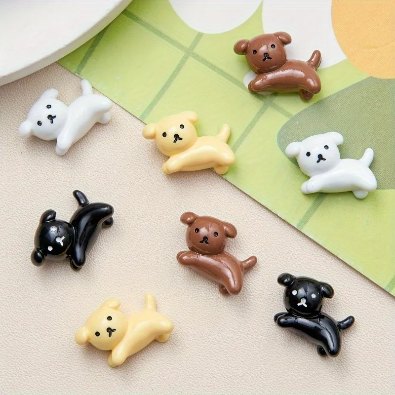 10pcs Cute Puppy Charms - Brown, Black, White, Expressive Eyes & Fluffy Puppy Designs - Durable Resin Crafts for