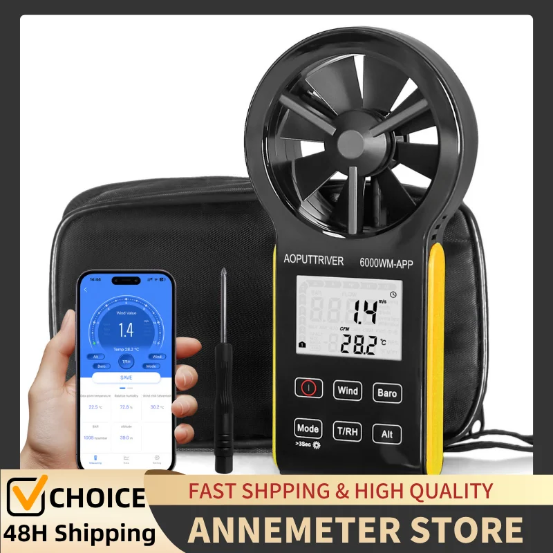 

Bluetooth Anemometer - Handheld Wind Speed Meter with Atmospheric Pressure, Temperature, RH, Dew Point, and Wind Chill Measure