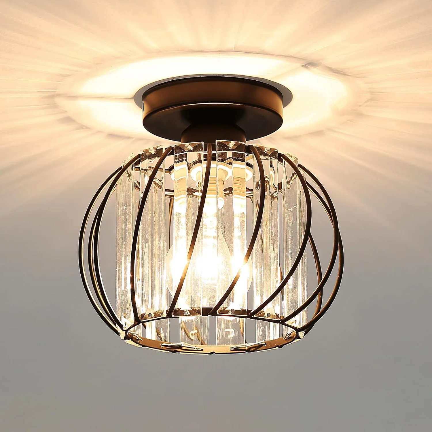 Vintage Glass Ceiling Lamp, E27 Bulb not included, Lamp for Hallway,Dining Room,Balcony,Entrance,Bedroom(Bulb not include))