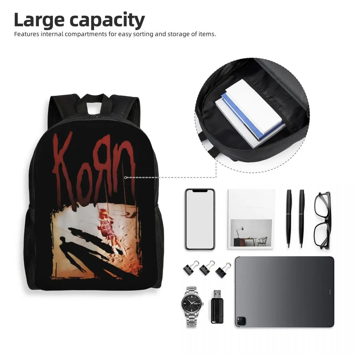 Zaino personalizzato Korns Heavy Metal Music Hard Rock per donna uomo College School studenti Bookbag adatto a borse per Laptop da 15 pollici