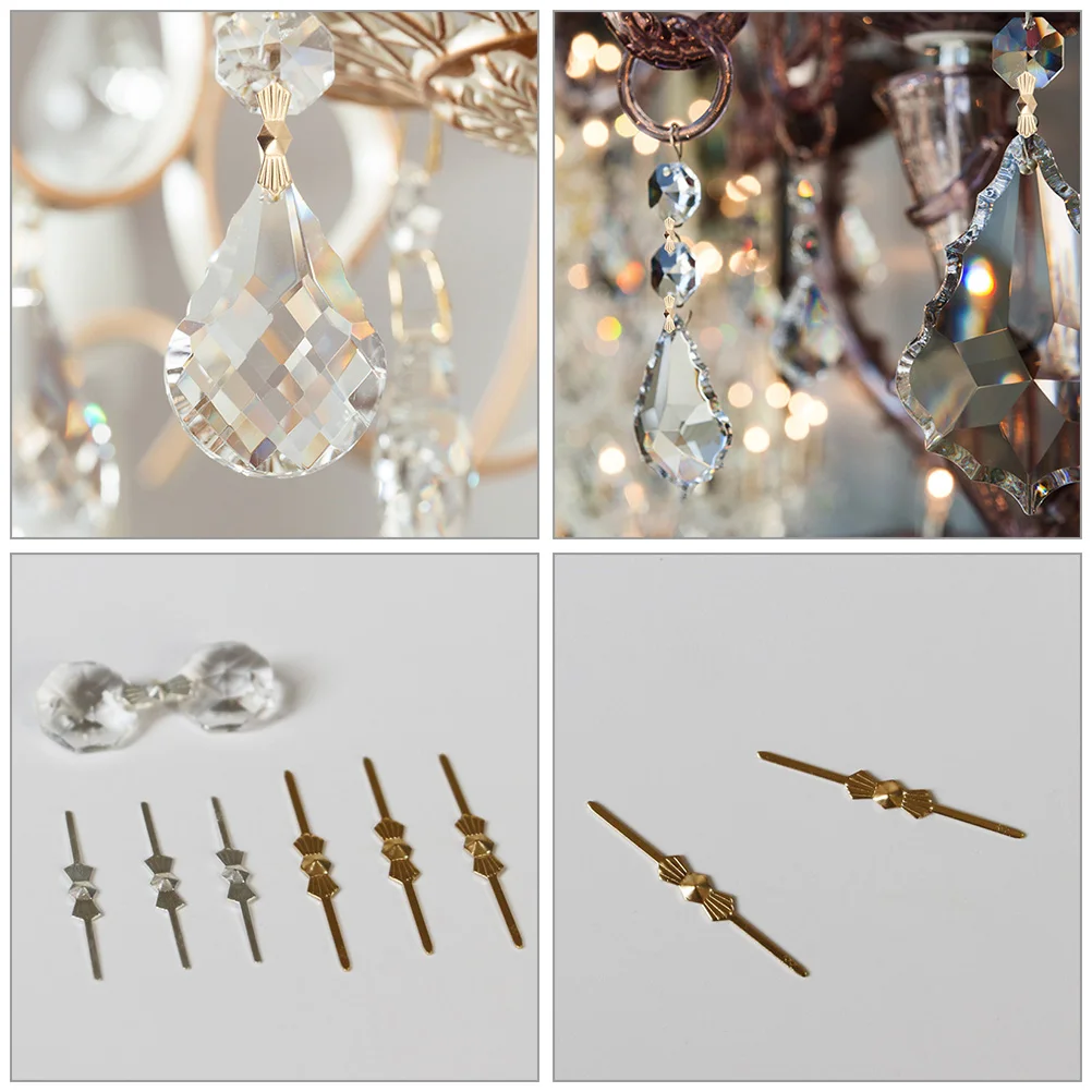 

300pcs Crystal Connectors Metal Chandelier Bow Tie Clips For Ceiling Lights Replacement Parts Fastening Pins Small Prism Pin