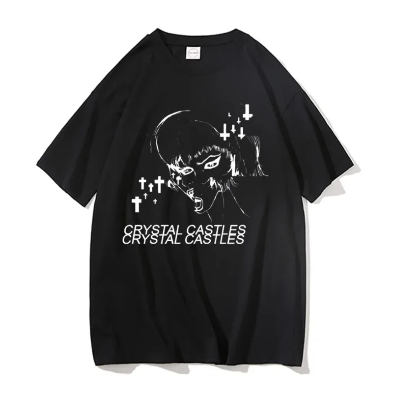 Crystal Castles Graphic T Shirt Male Fashion Black T-shirt Men's Gothic Tshirt Men Women Hip Hop Vintage Rock Oversized T Shirts