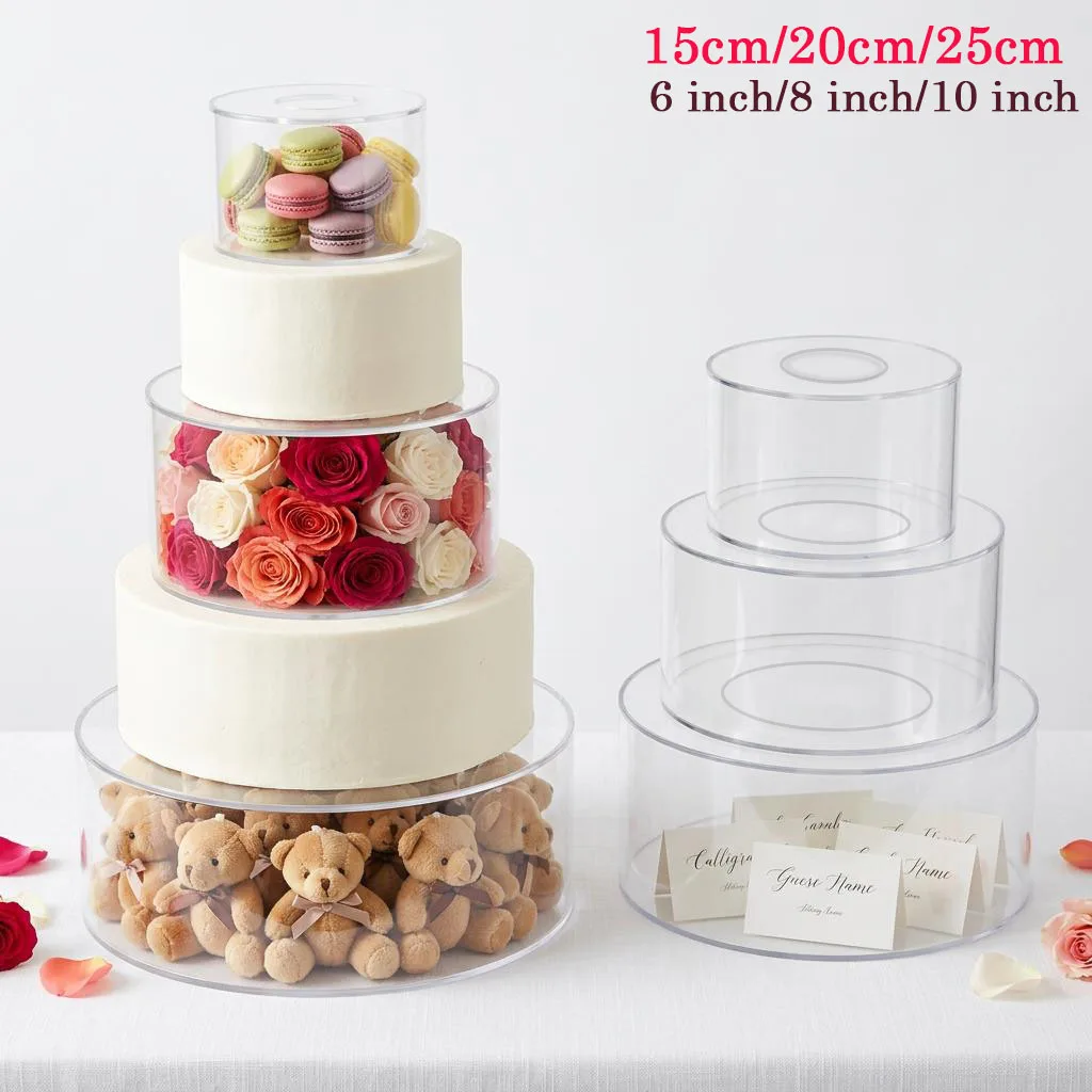 Fillable Acrylic Cake Stand Clear Tier Display Holder Heavy Duty Cylinder Wedding Cake Separator for Party Dessert Table Decor