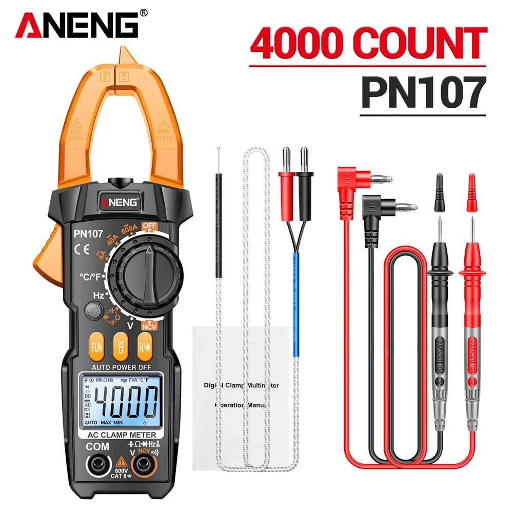 ANENG PN107 Digitale Stroomtang Multimeter Tester 600A Wisselstroom AC/DC Spanning + BT189 Batterij Detector Elektricien Gereedschap Kit