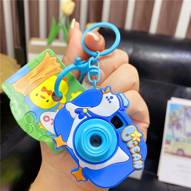 Creative Navy Duckling Projector Toy Keychain Pendant Cartoon Animal Duck Camera Key Chain Couple Backpack Charm Keyring Gift