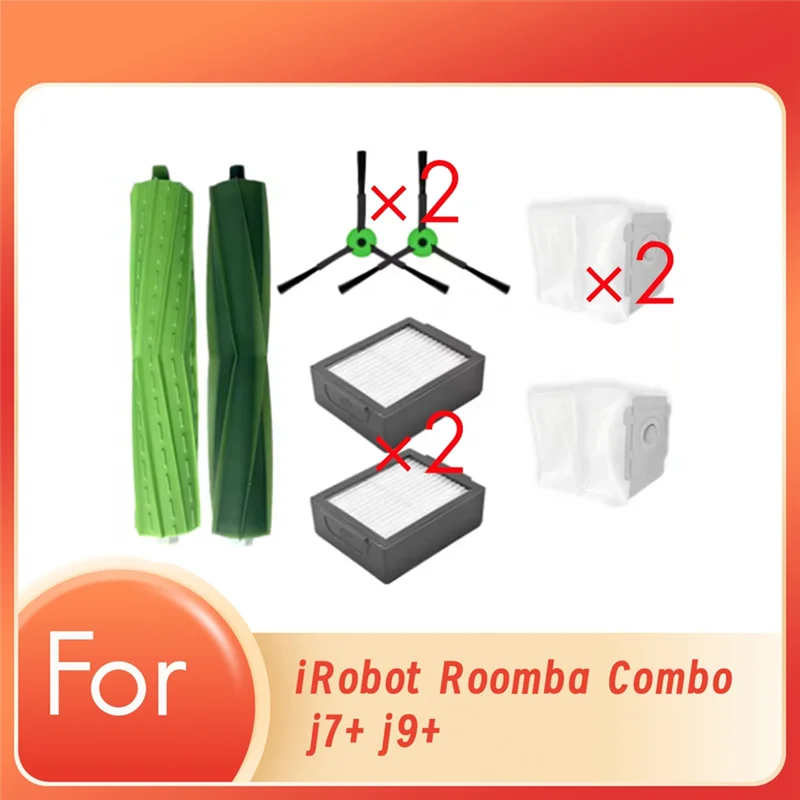 8 Stück für Irobot Roomba Combo J7 + J9 + Kehrroboter-Reiniger, Teile, Ersatz, Hauptseitenbürste, Moppfilter-A58E