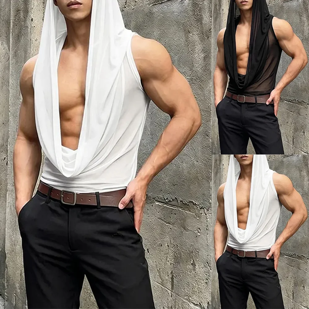 Mens Y2k Lightweight Mesh Deep V Sheer Second Skin Sleeveless Vest Streetwear Fashion Nightclub Niche Stage Trend Top 2026 New