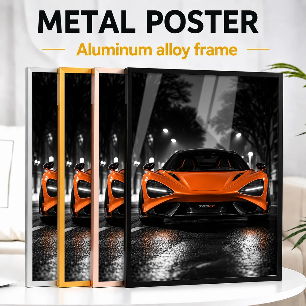 British 765LT Papaya Spark Supercar Framed Metal Poster Personalized Motorsport Heritage Wall Art For Drivers Decorating Garage