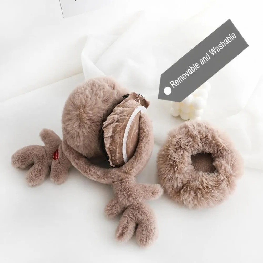 Foldable Design Reindeer Antler Earmuffs Fluffy Faux Fur Soft Material Earmuffs Portable Size Kawaii Antler Decor