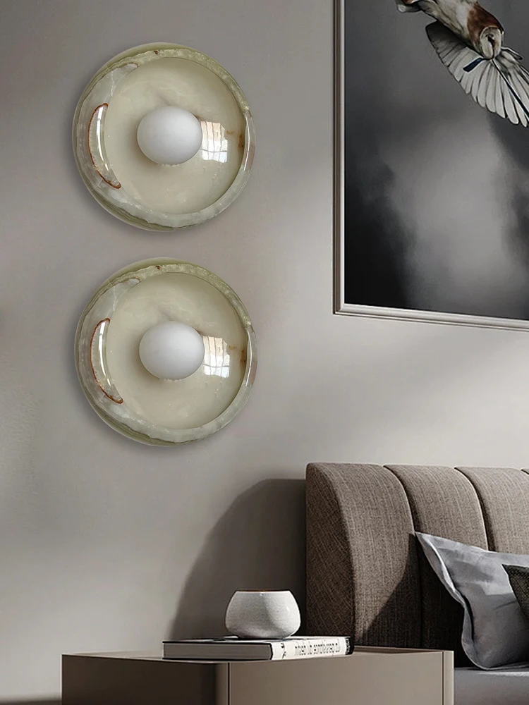 

Come Get This Colorful Natural Jade Stone Wall Sconce Lamps Led, Elegant Luxury Marble Wall Light for Hallway Bathroom Bedroom