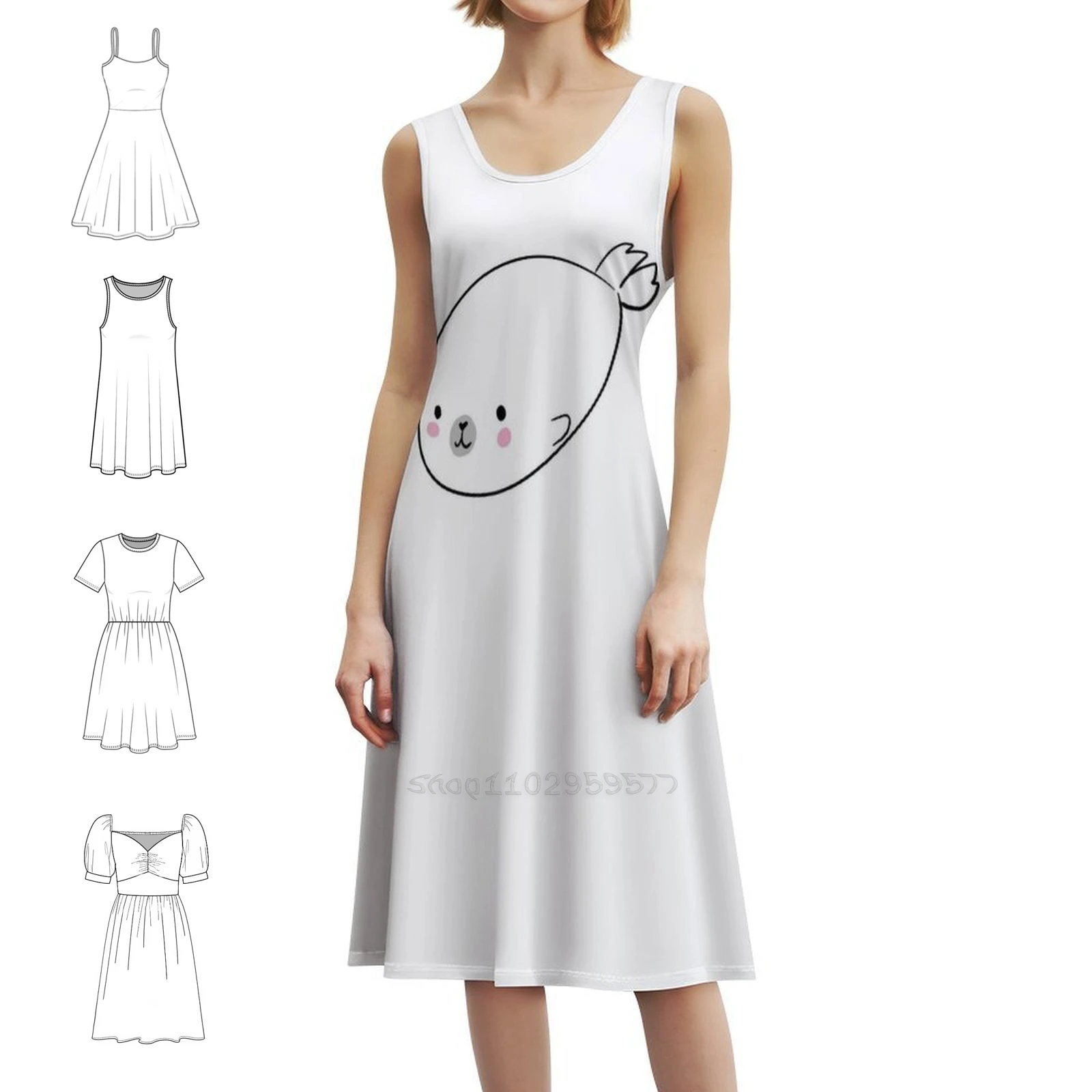 لطيف الطفل ختم خمر البوهيمي اللباس نفخة الأكمام أو أكمام خيارات للنساء اللباس لطيف ختم الطفل ختم الكرتون ختم الأختام #1