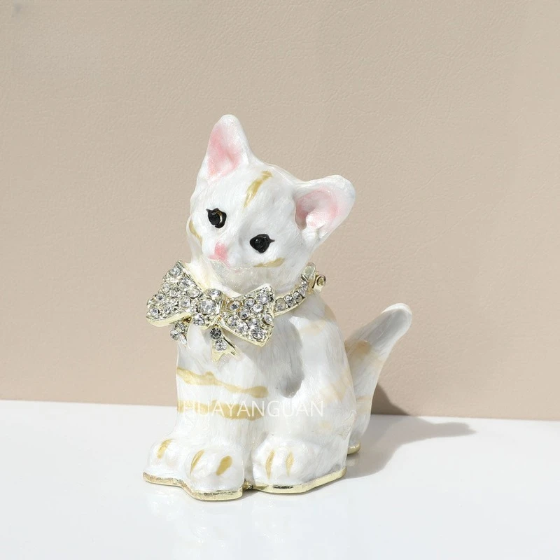 Cute Crown Cat Decorative Box Ornament Enamel Alloy Jewelry Box Creative Gift Living Room Decoration Decoração Decor Decorations