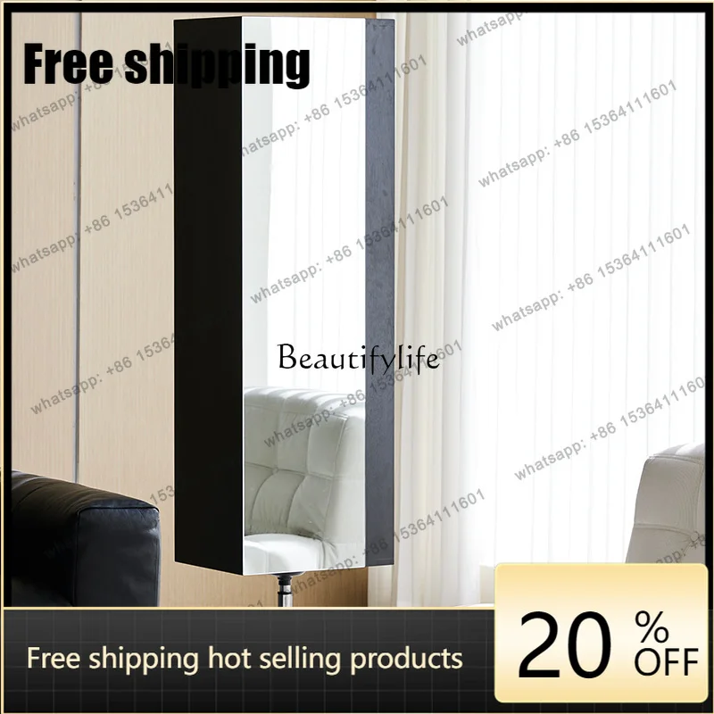 jj5  Full-body Mirror Cabinet Integrated Modern Minimalist Mobile With Pulley Black Solid Wood 360-degree Rotating Full-length