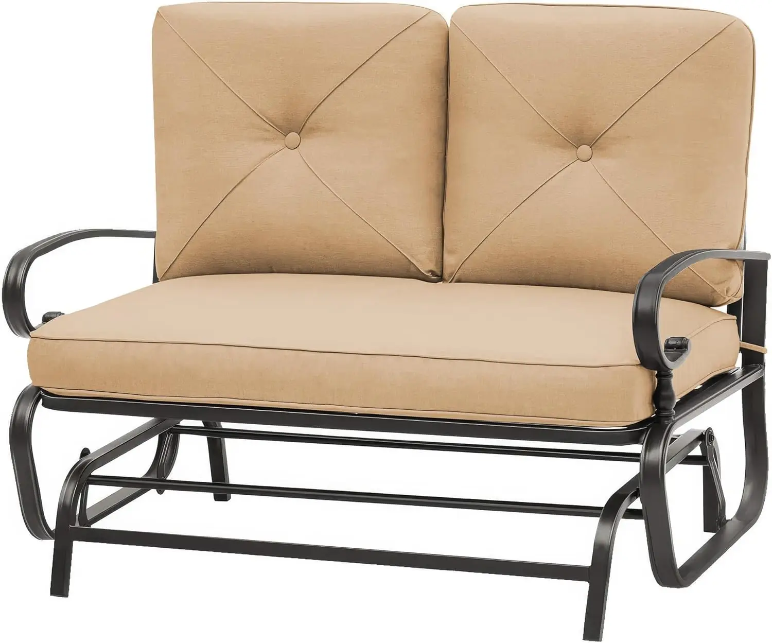 Terrassen-Gleiterstuhl für den Außenbereich, Schaukel-Gleiterbank für 2-Personen, Sofa-Sitzmöbel für Veranda-Möbel, schmiedeeiserne Terrassengleiter (braun)