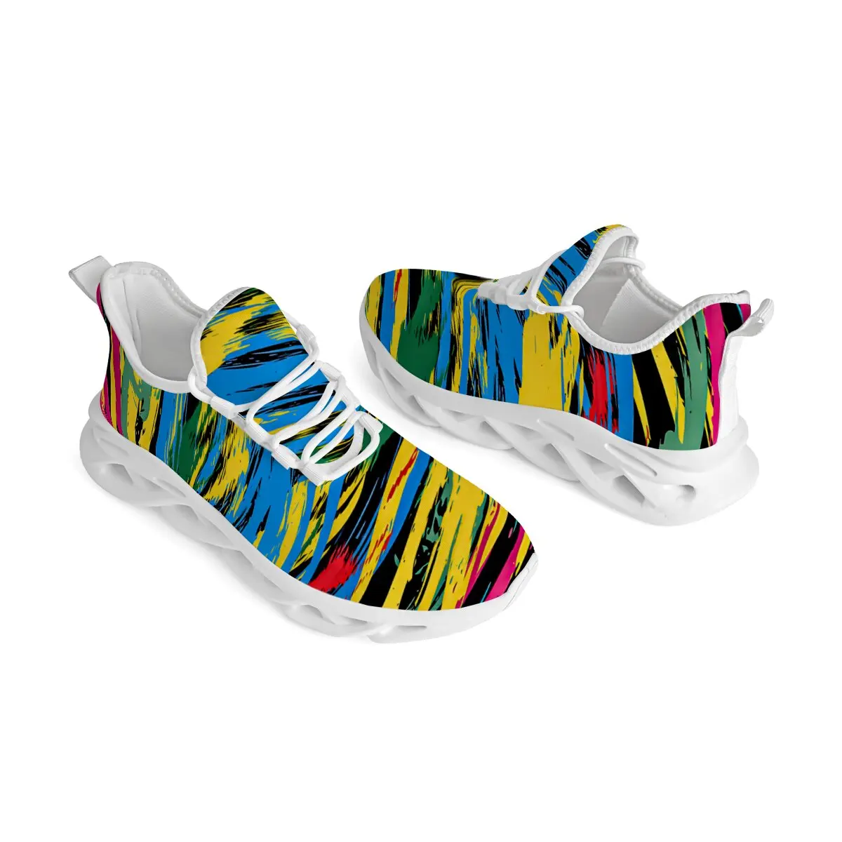 

Casual Sports Shoes Family Style Featuring Flat Rose Skull with Colorful Graffiti Design Large-sized Woven Lace-up Flat Shoe