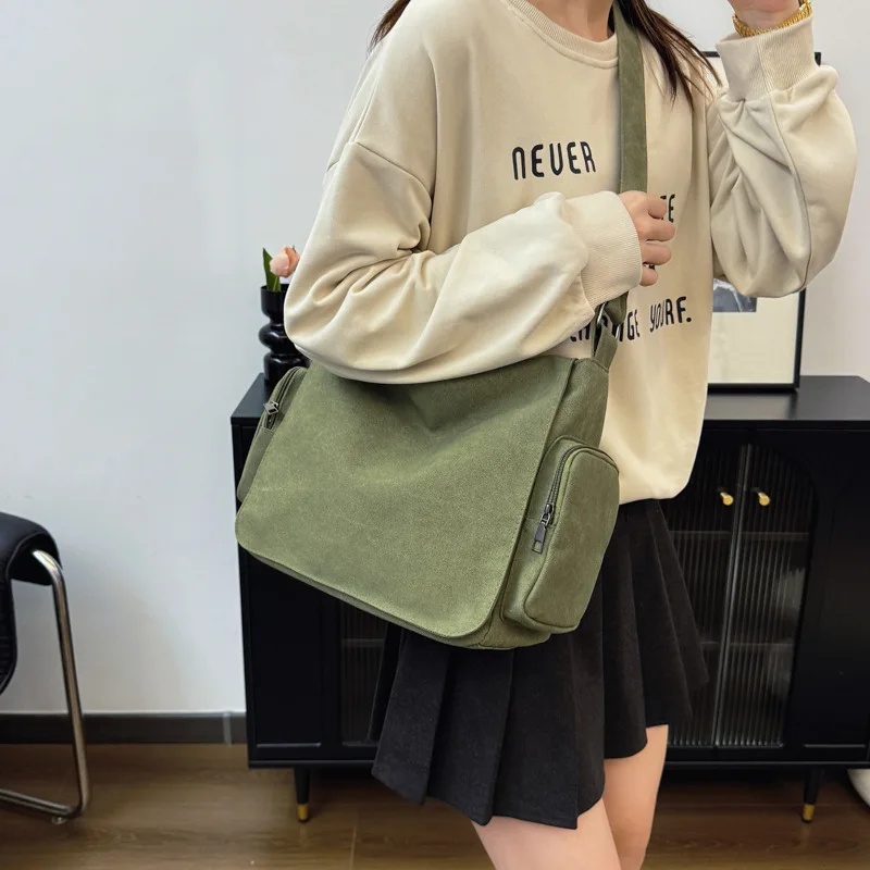 2025 New Washed Canvas Messenger Bag Fashion Simple Shoulder Bags Large Capacity Women bag Commuter Versatile Женская сумка sac