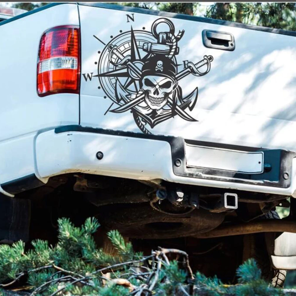 Pirate Skull Compass Anchor Car Truck Sticker Decal for Jeep Camping RV Caravan Pickup Truck Vinyl Tunning Accessiores