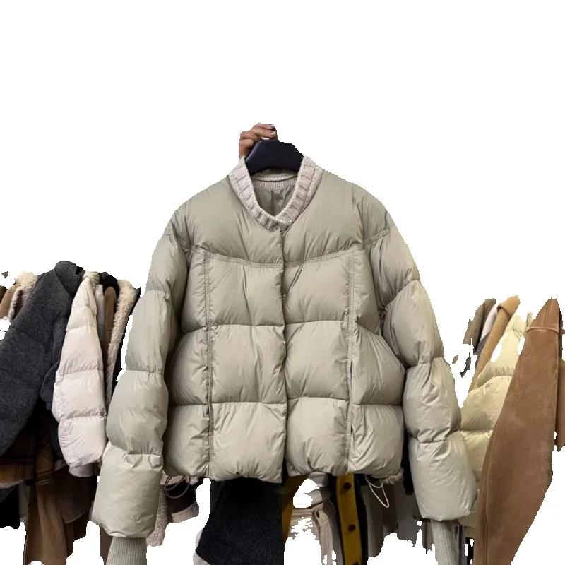 

Autumn Winter Knitting Splicing Cotton Jacket Women 2025 New Fashion Loose Casual Thicken Cotton Coat Keep Warm Outerwear Female