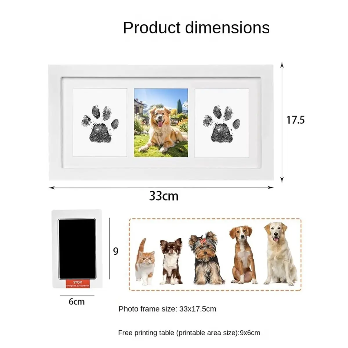 Utility Design  Print Frame Kit,Dog/Cat Print Kit,Soft Print Clay Clean Touch Ink Pad,Pet Print Impression Kit Black