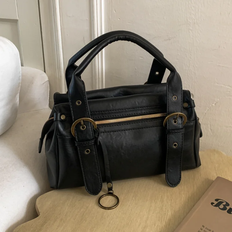 

Винтажная женская мотоциклетная сумка, роскошная мягкая сумка-тоут для поездок на работу, уникальная дизайнерская сумка с пряжкой на ремне, элегантная женская сумка