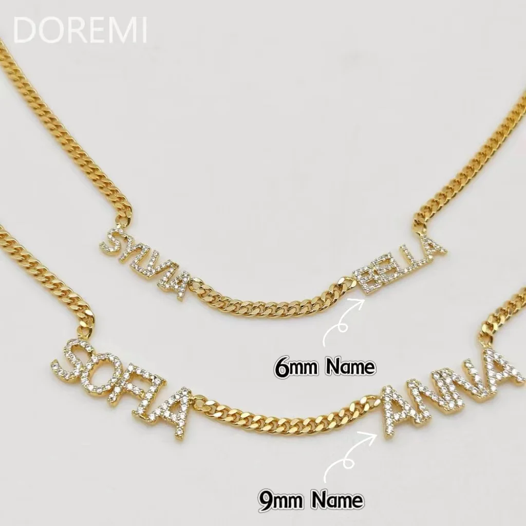 DOREMI 6MM/9MM Cz Names Necklace Jewelry Cuban Chain Personalized Multi Names Women Gift Jewelry Custom Names Family Necklace