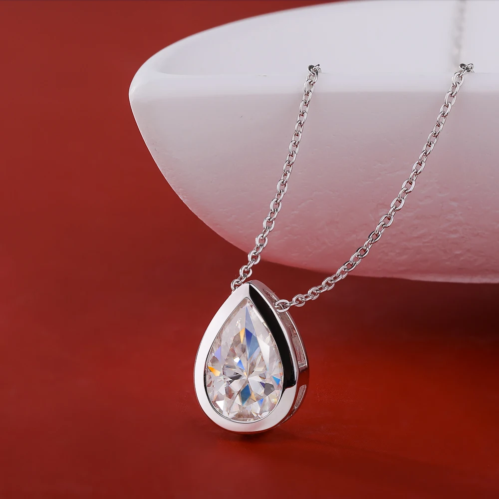 BXINY 1-4CT Pear Cut Moissanite Pendant Necklace S925 Silver Bezel Solitaire WaterDrop Diamond Neck Chain for Women Fine Jewelry