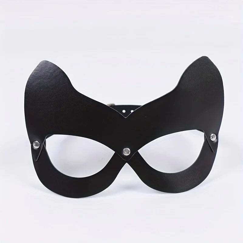 Máscara de olho de gato de couro PU gótico - Capa facial para Halloween, máscaras de feiras renascentistas, fantasias temáticas
