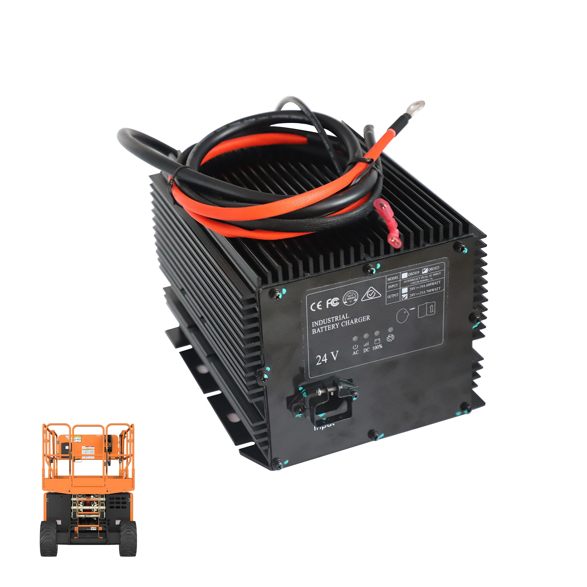 24V 25A Battery Charger Compatible for JLG/Genie/Skyjack Scissor Lift, IP67 Waterproof, for HB600 24B 96211 105739 161827